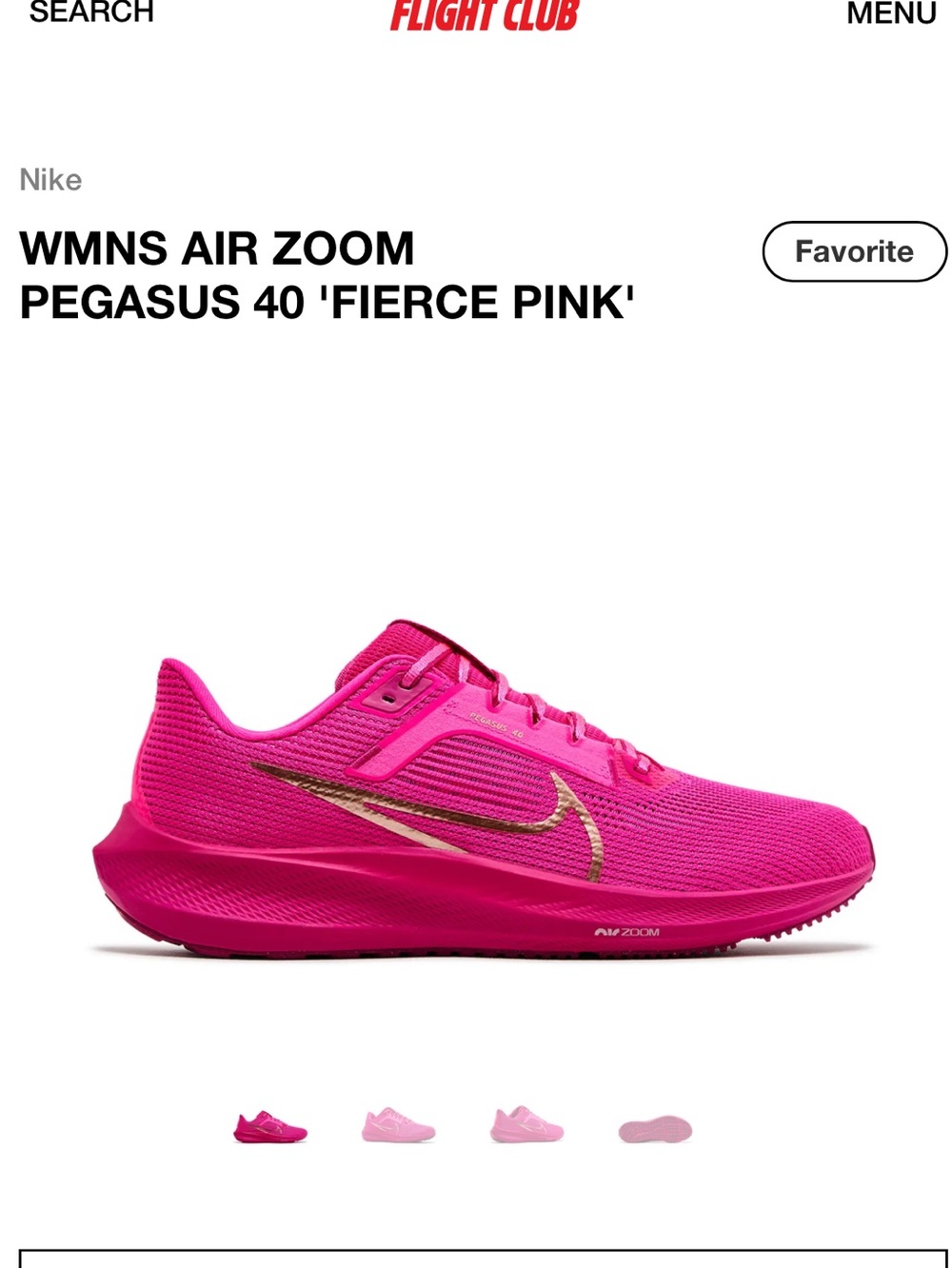 Nike Women's Air Zoom Pegasus 40 - Fierce Pink with Gold Swoosh 9